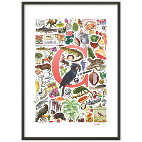 C is for Curious - a poster with English C words